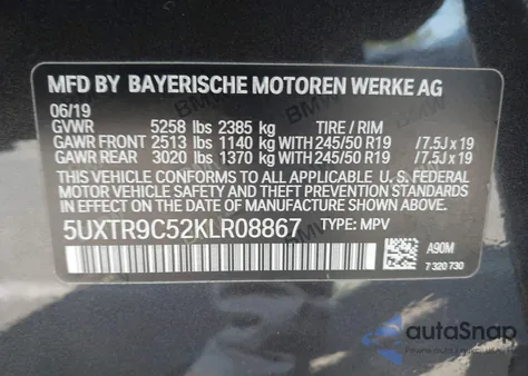 2019 BMW X3 xDrive30I z USA, uszkodzony, nr VIN 5UXTR9C52KLR08867